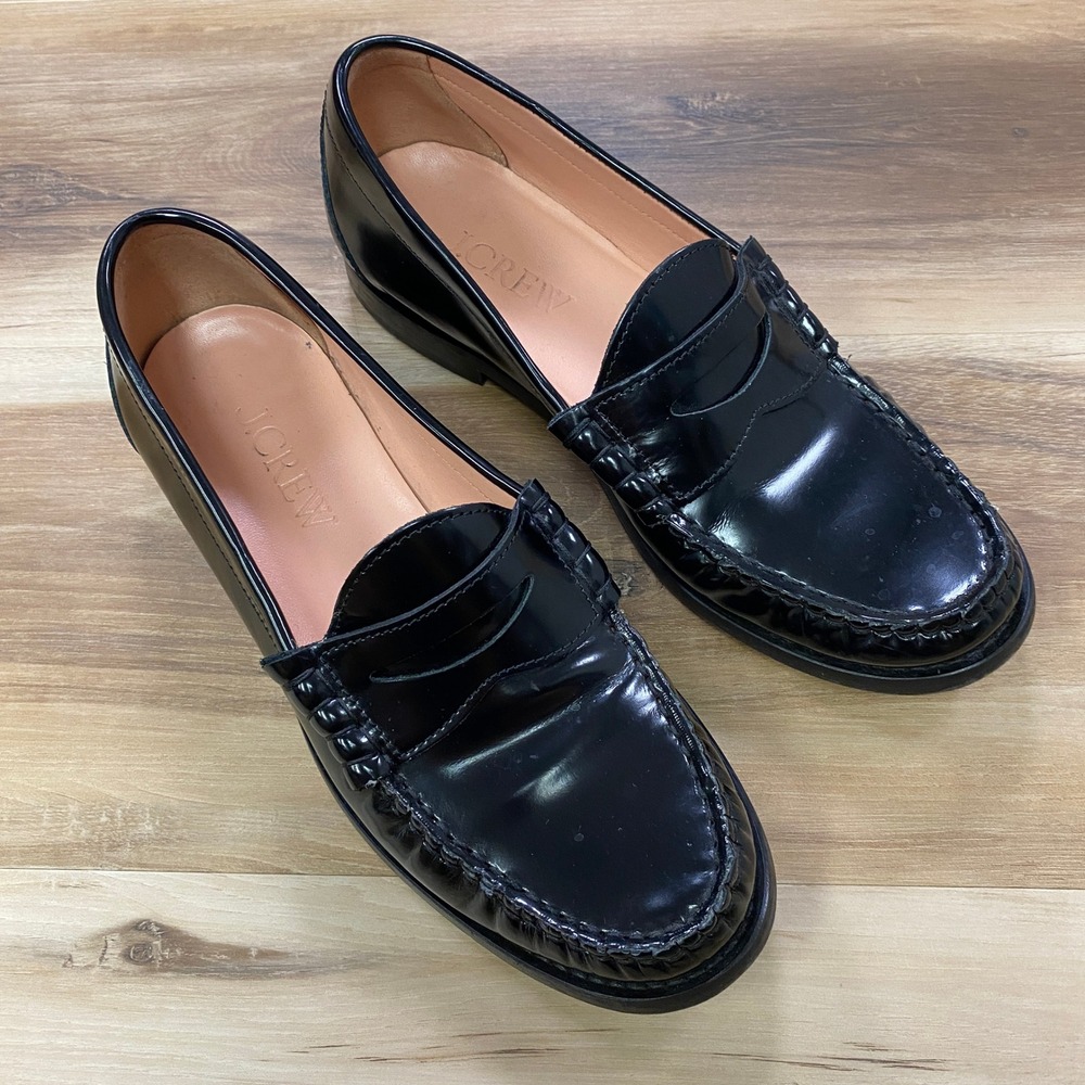 J.Crew Penny Loafers 7.5 Classic Winona Spazzolato Leather Slip On Black BA190